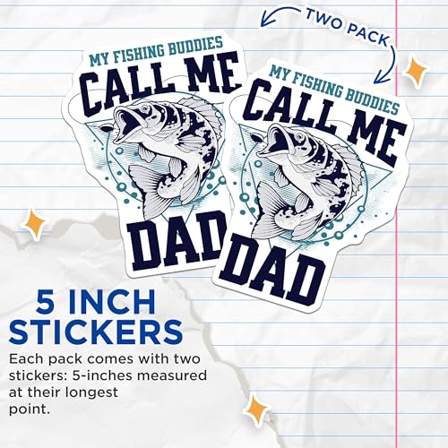 (2 Pack) Fishing Dad Stickers - Funny Fishing Stickers - Gift for Fishermen - 5" On Longest Side - Sticks to Any Smooth Flat Surface - Made in USA - BMCS3536