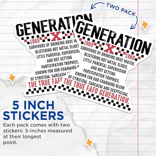 (2 Pack) Generation X Stickers - Nostalgia Stickers - Funny Gen X - 5" On Longest Side - Sticks to Smooth Flat Surfaces - Made in USA - BMCS6097