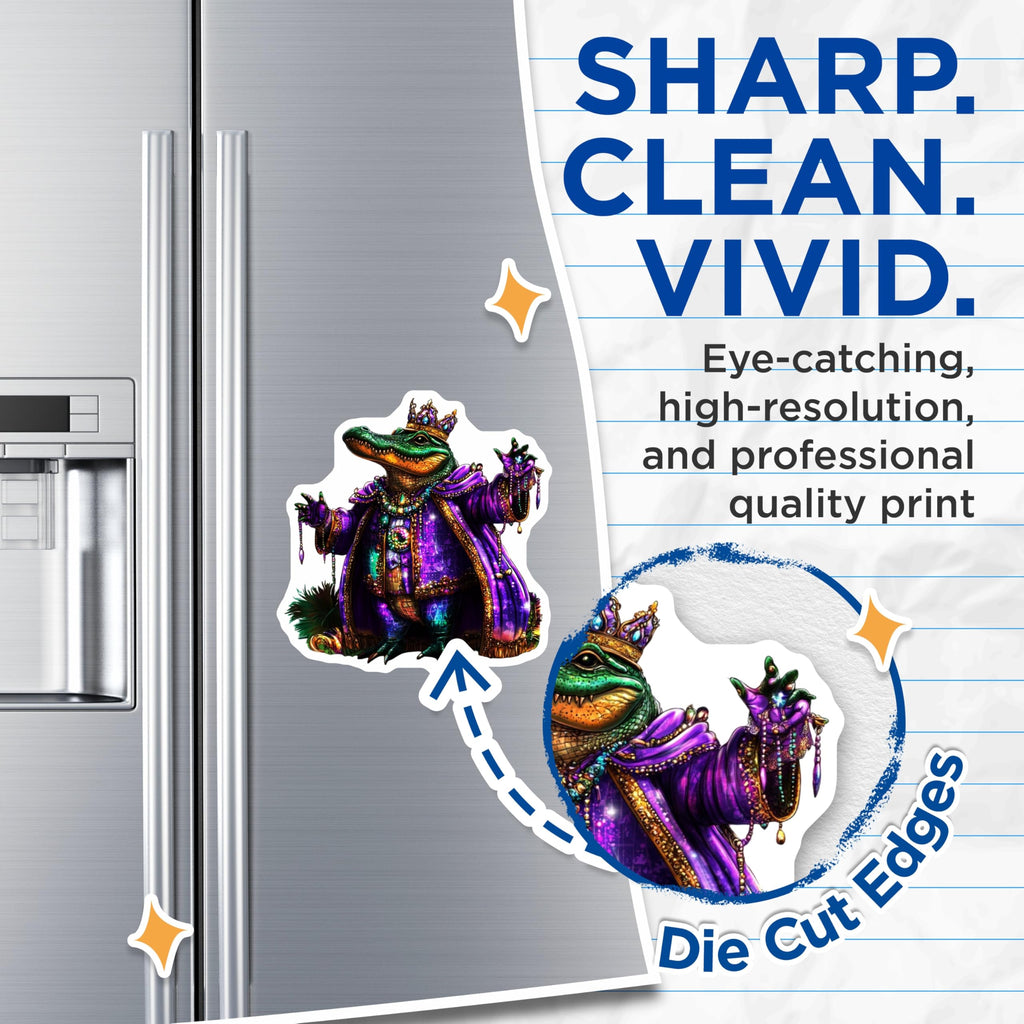 (2 Pack) King Alligator Magnets - Mardi Gras Gator Magnets - Cute Fridge Decor - 5" On Longest Side - Premium Magnet - for Cars, Refrigerators, Toolboxes, Lockers - Made in USA - MAG14680