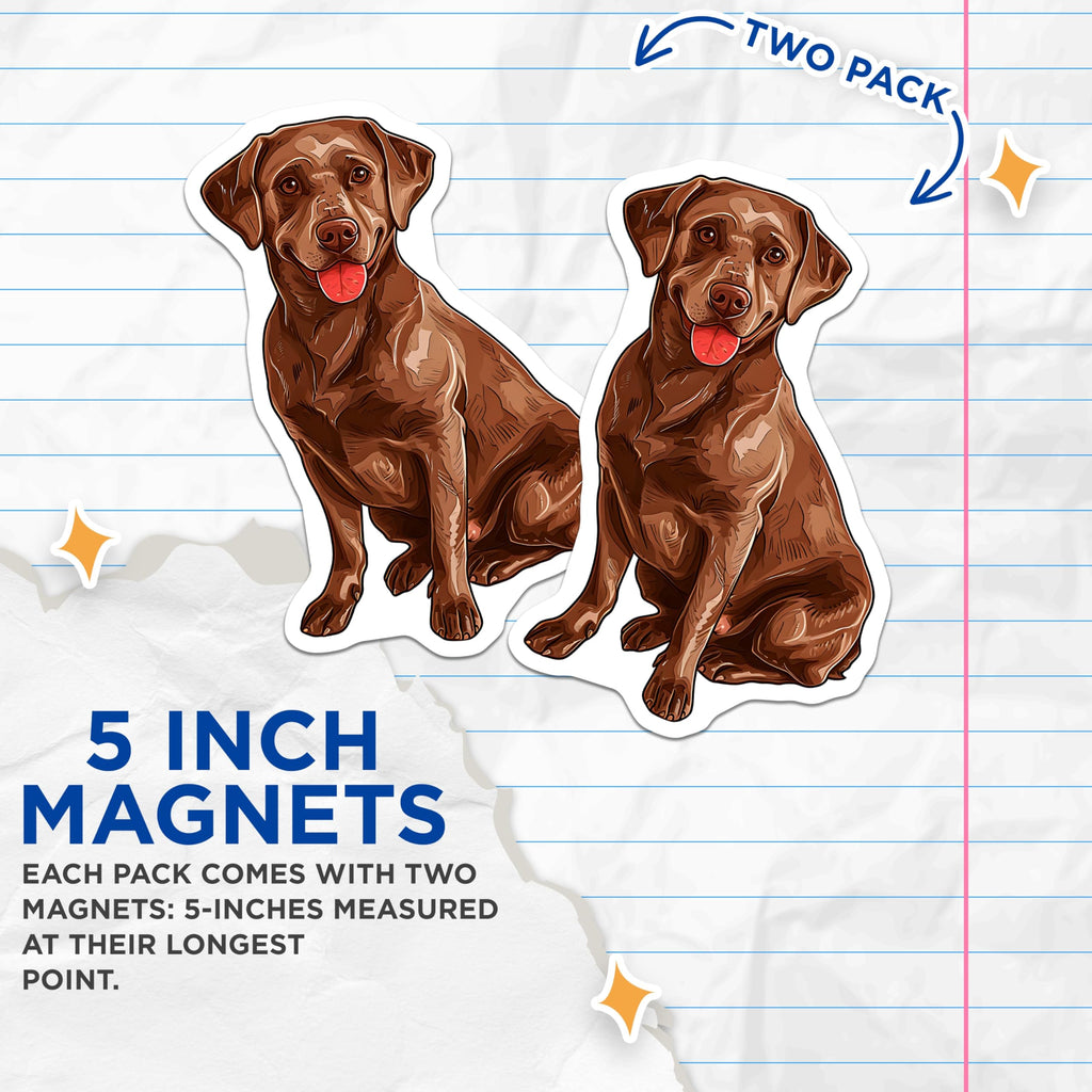 (2 Pack) Chocolate Labrador Magnets - Cute Dog Refrigerator Decoration - Pet Lover Gifts - 5" On Longest Side - Premium Magnet - for Cars, Refrigerators, Toolboxes, Lockers - Made in USA - MAG16924
