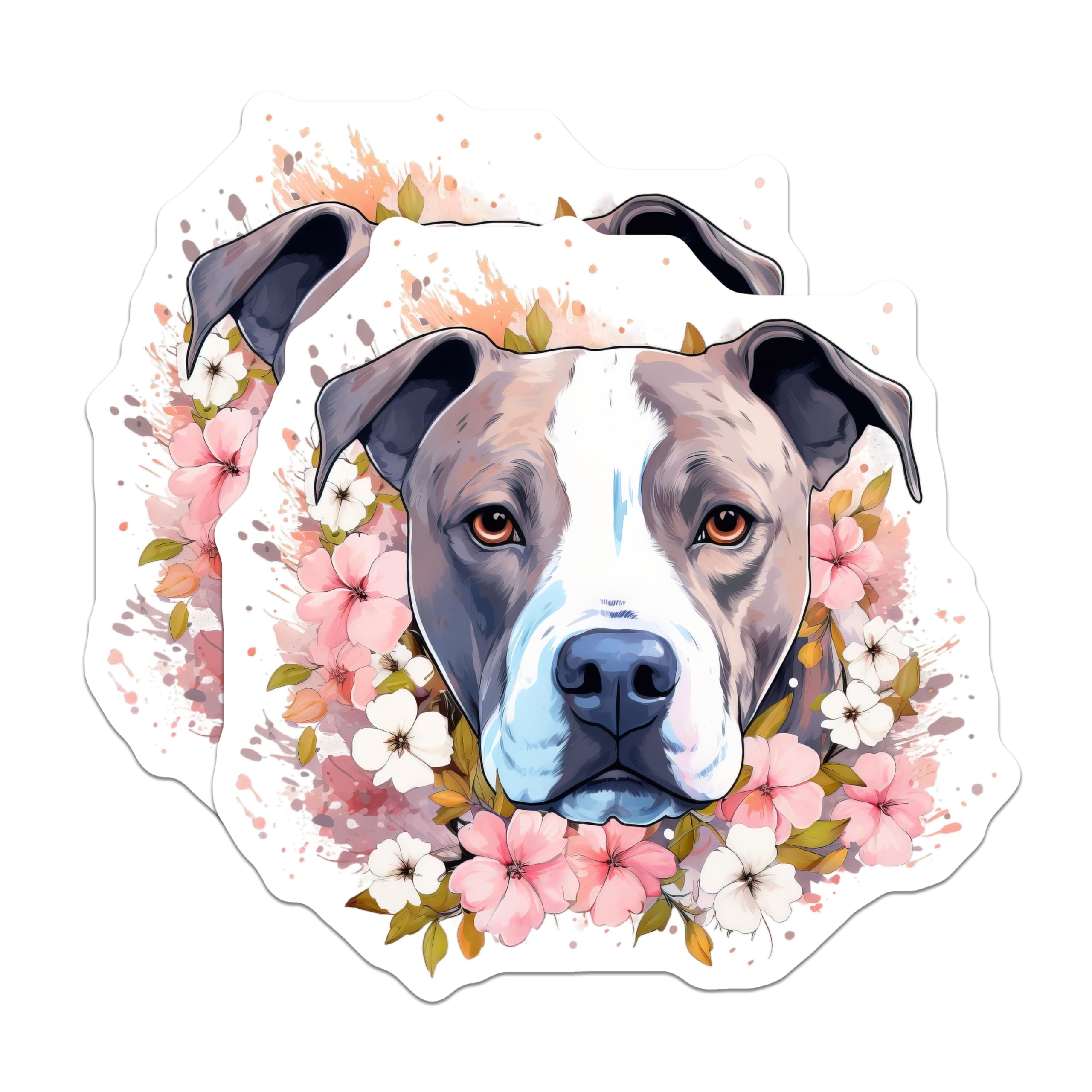 (2 Pack) Floral Pitbull Dog Magnets - Cute Dog Lover Pet Mom Decor - Refrigerator Locker Magnets - 5 Inches On Longest Side - Thick Durable Magnet - Made in USA - MAG26786