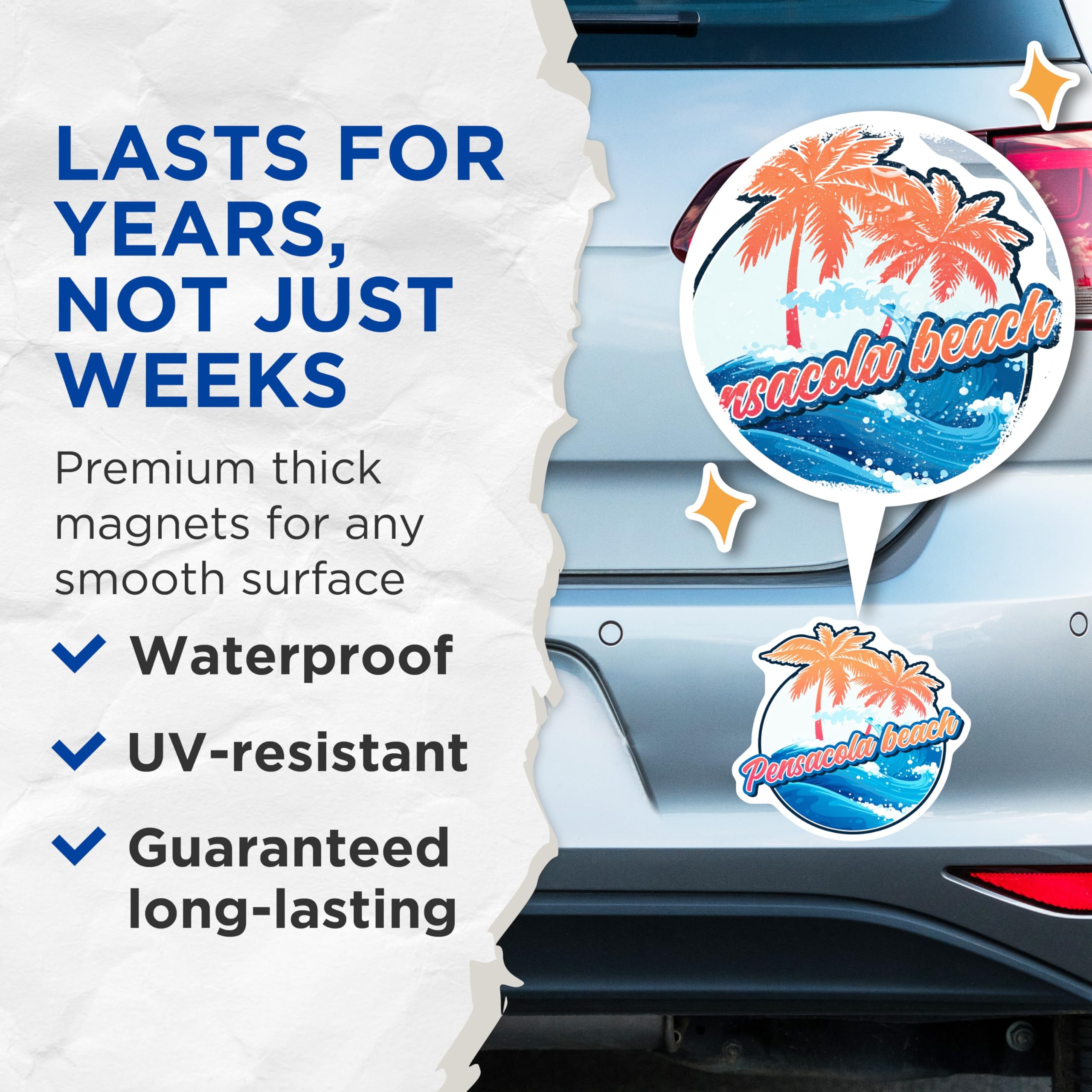 (2 Pack) Pensacola Beach Magnets - Tropical Palm Tree Decor - Florida Vacation Souvenir - 5" On Longest Side - Premium Magnet - for Cars, Refrigerators, Toolboxes, Lockers - Made in USA - MAG17370