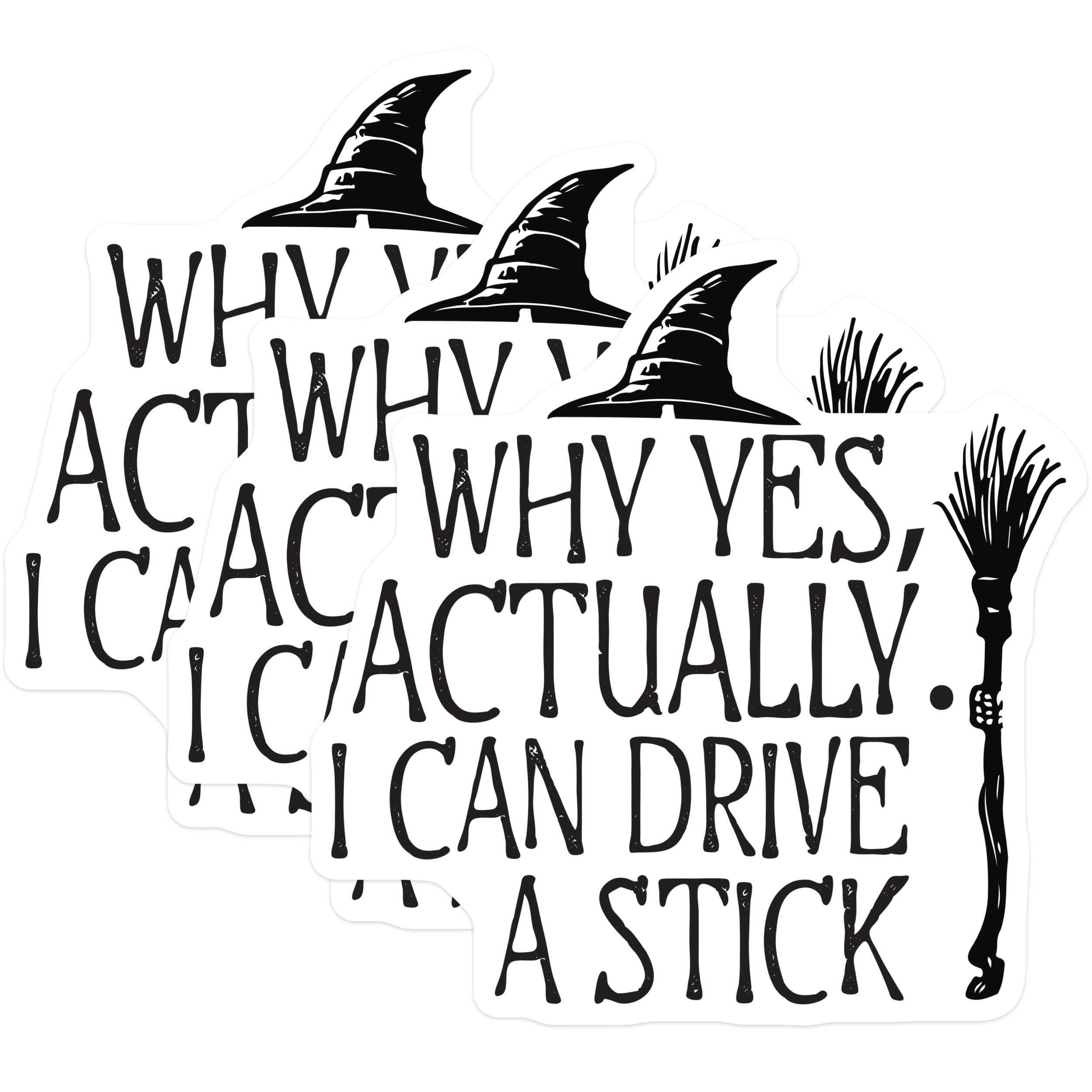 (3 Pack) Drive A Stick Decals - Witch Hat Decal - Halloween Decal - 3 Inches On Longest Side - Easy Peel & Apply - Made in USA - 3MCS4867