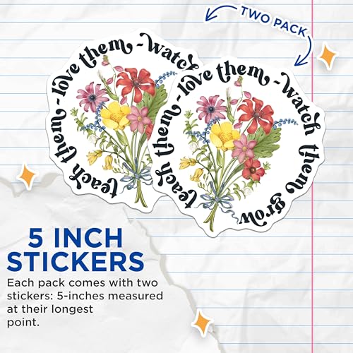 (2 Pack) Flower Bouquet Stickers - Inspirational Quotes - Grow and Love Stickers - 5" On Longest Side - Sticks to Smooth Flat Surfaces - Made in USA - BMCS9338
