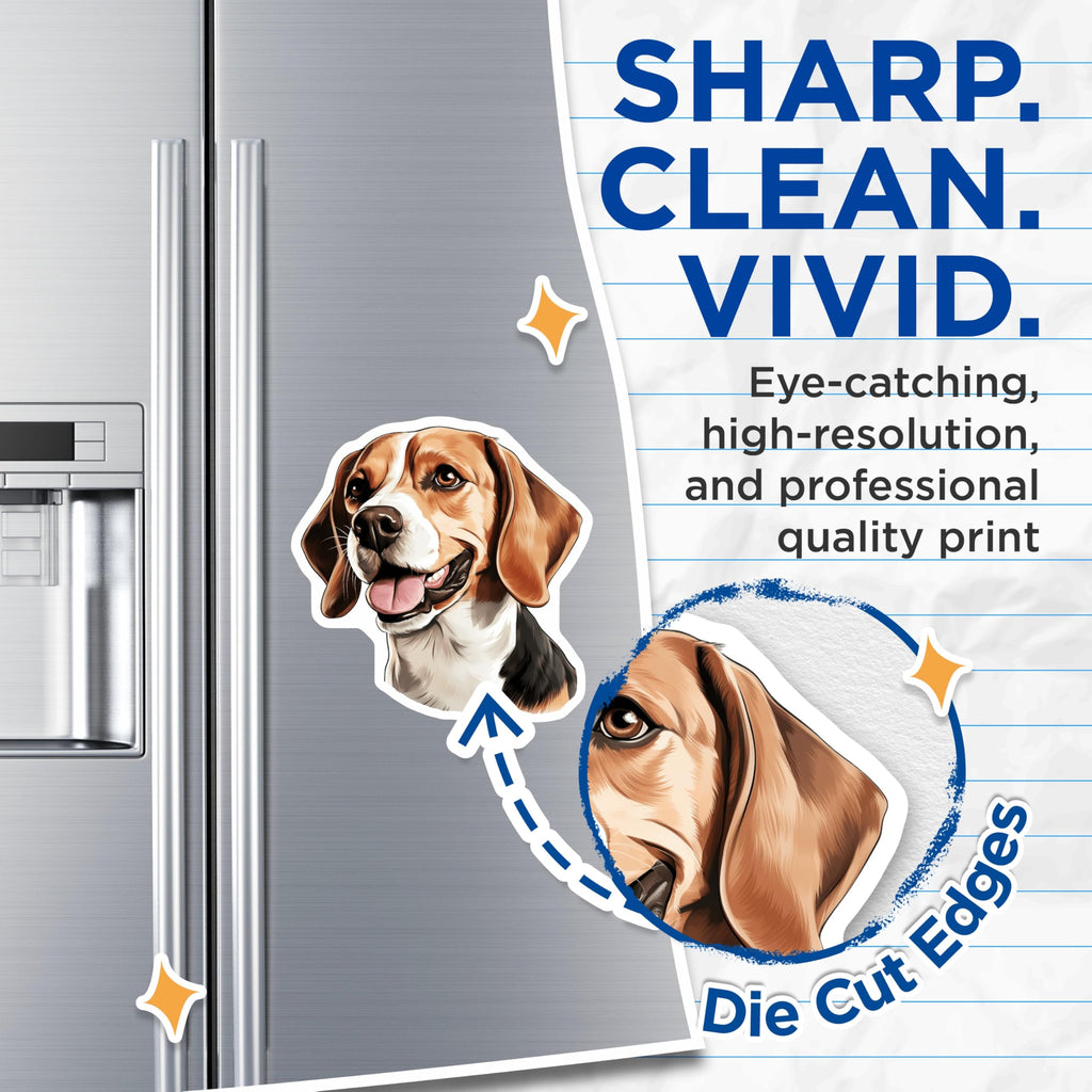 (2 Pack) Happy Beagle Dog Magnets - Cute Pet Artwork for Refrigerator - Dog Breed Accessories for Kitchen - 5 Inches On Longest Side - Thick Durable Magnet - Made in USA - MAG28895