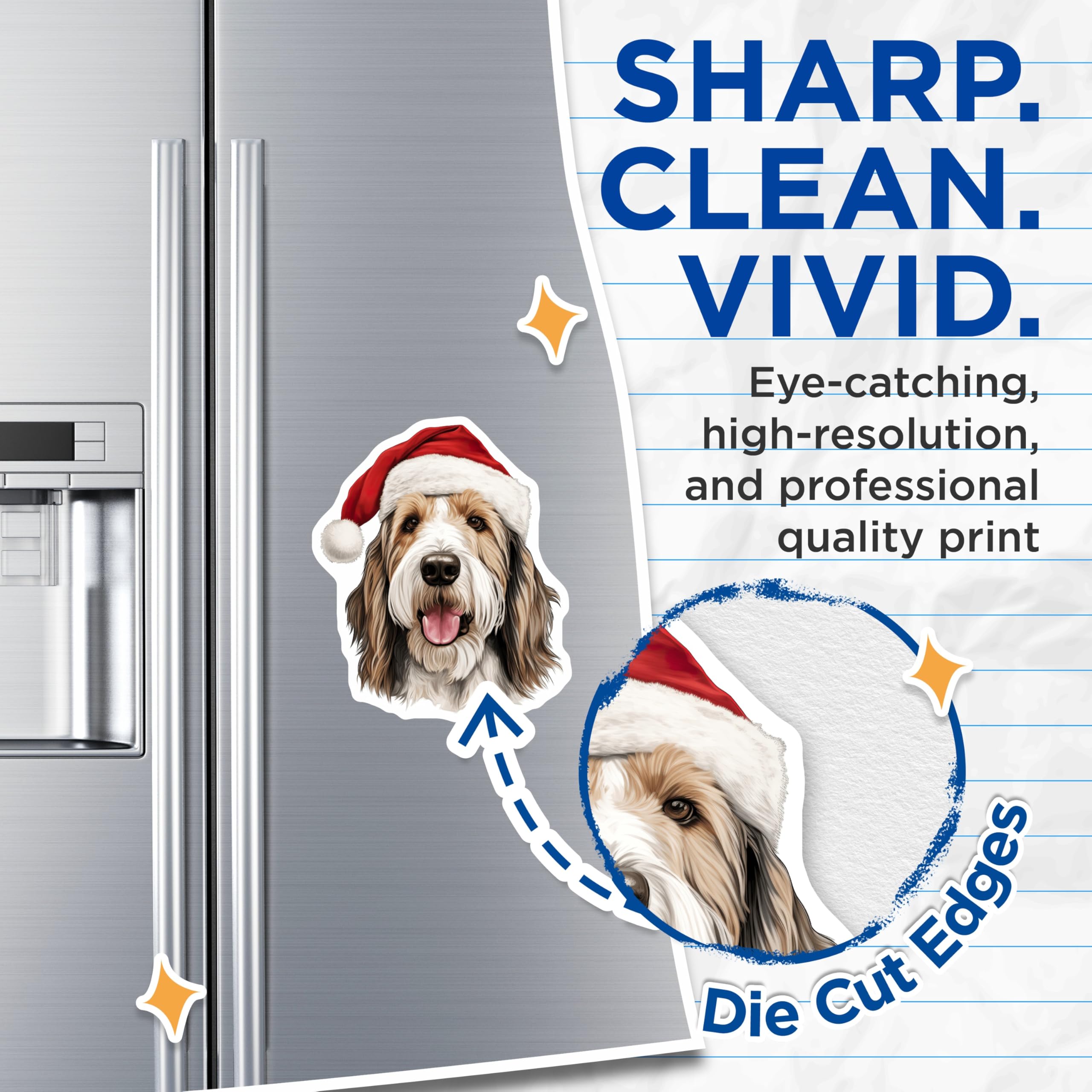 (2 Pack) Christmas Dog Magnets - Santa Hat Pet - Holiday Hound Decor - 5 Inches On Longest Side - Thick Durable Magnet - Made in USA - MAG29737