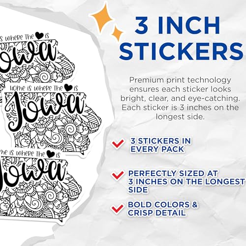(3 Pack) Iowa State Decals - Home State Art - Decorative Iowa Outline - 3 Inches On Longest Side - Easy Peel & Apply - Made in USA - 3MCS7824