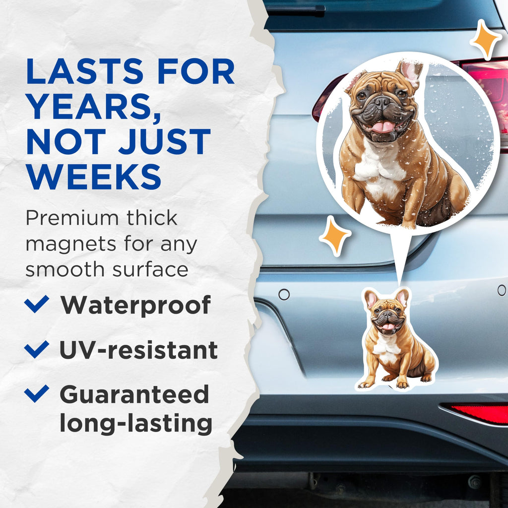 (2 Pack) French Bulldog Magnets - Happy Frenchie Dog Mom - Refrigerator Locker Decor - 5 Inches On Longest Side - Thick Durable Magnet - Made in USA - MAG30749