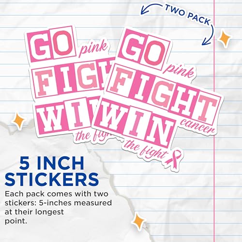 (2 Packs) Go Pink Fight Cancer Win The Fight Stickers - Breast Cancer Awareness Decals - 5 Inches On Longest Side - Premium Vinyl Decal - Sticks to Any Smooth Flat Surface - Made in USA - BMCS2448