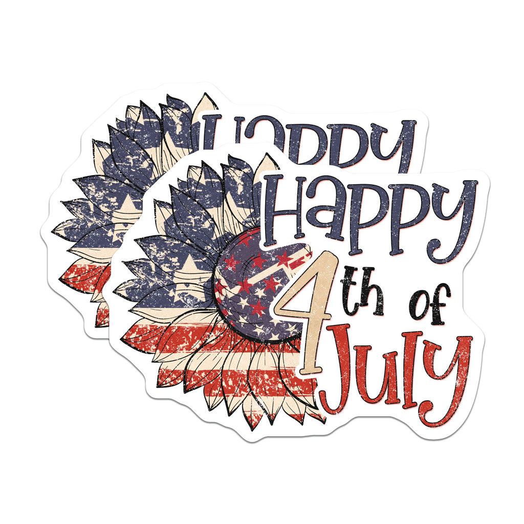 (2 Pack) Happy 4th of July Magnets - Patriotic Sunflower - Americana Decor - Summer Holiday Kitchen Fridge - 5 Inches On Longest Side - Thick Durable Magnet - Made in USA - MAG38982