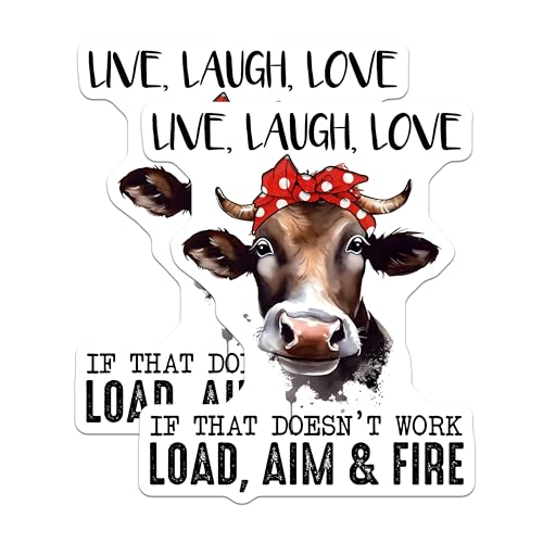 (2 Pack) Live Laugh Love Stickers - Funny Cow - Inspirational Quote - 5" On Longest Side - Sticks to Smooth Flat Surfaces - Made in USA - BMCS7737