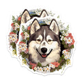 (2 Pack) Smiling Husky Dog Magnets - Floral Pet Lover Decor - Cute Animal Themed Kitchen Accessory - 5 Inches On Longest Side - Thick Durable Magnet - Made in USA - MAG26164