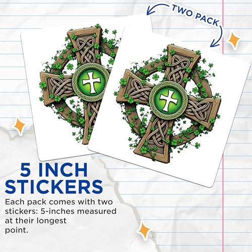 (2 Pack) Celtic Cross Stickers - Irish Symbol - Spiritual Art - 5" On Longest Side - Sticks to Smooth Flat Surfaces - Made in USA - BMCS9601