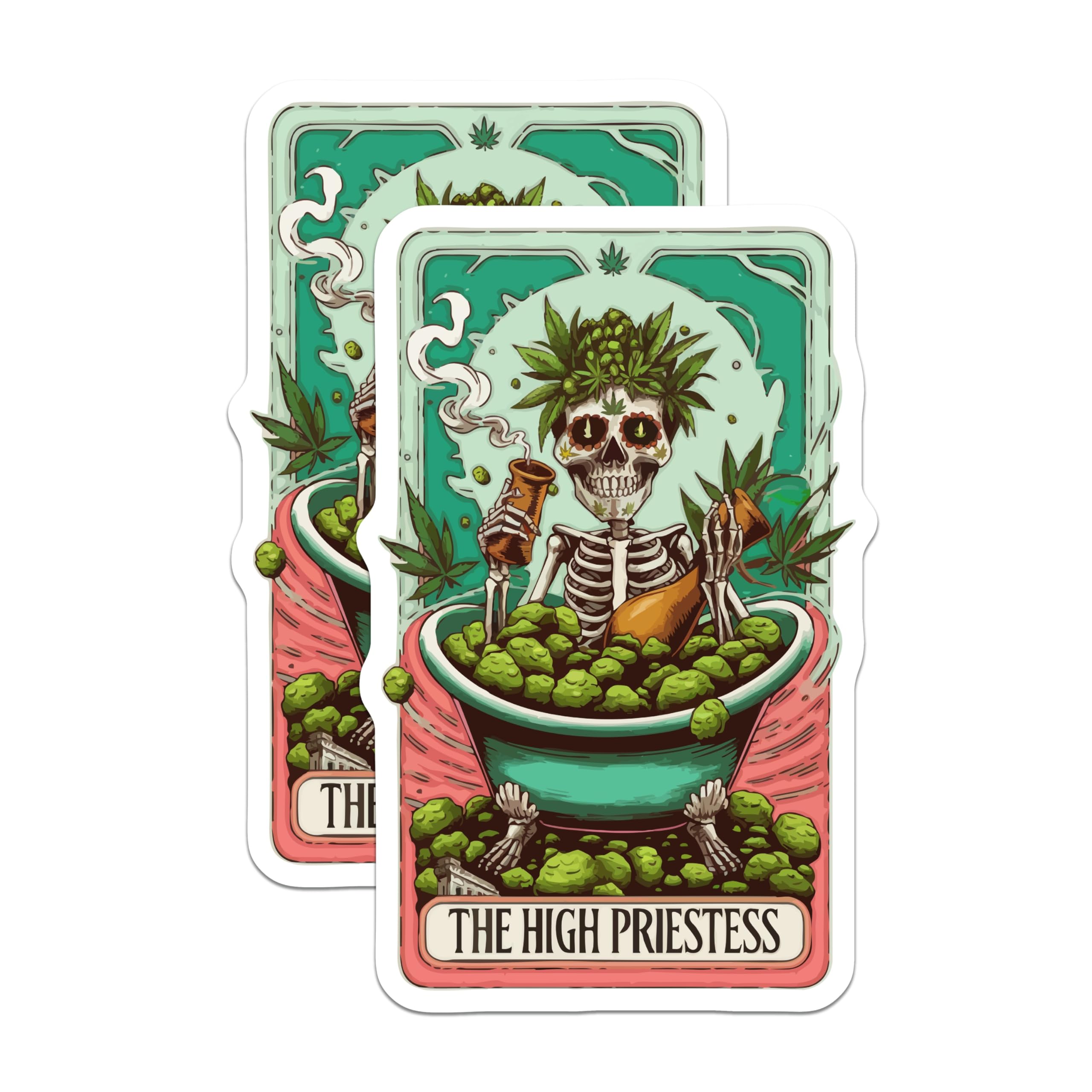 (2 Pack) High Priestess Magnets - Cannabis Skeleton Tarot - Mystical Stoner Decor - 5 Inches On Longest Side - Thick Durable Magnet - Made in USA - MAG21918