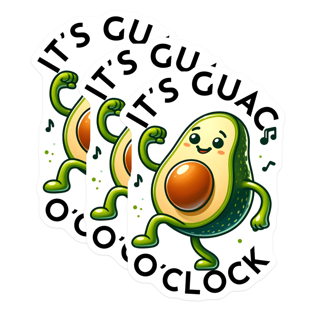 (3 Pack) Avocado Decals - Guac Oclock - Funny Foodie Stickers - 3 Inches On Longest Side - Easy Peel & Apply - Made in USA - 3MCS7557