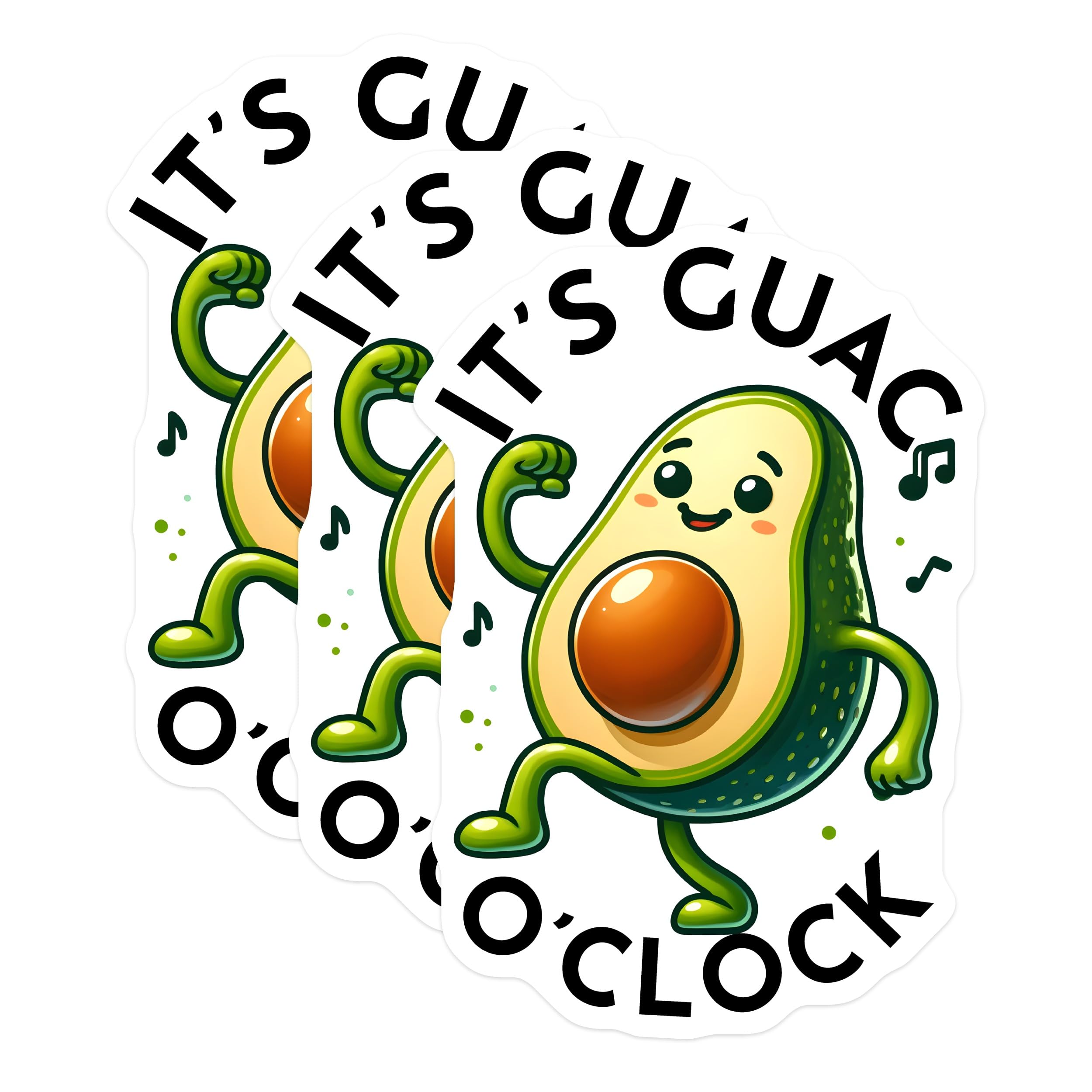 (3 Pack) Avocado Decals - Guac Oclock - Funny Foodie Stickers - 3 Inches On Longest Side - Easy Peel & Apply - Made in USA - 3MCS7557