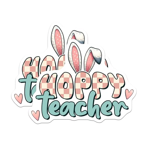 (2 Pack) Hoppy Teacher Stickers - Teacher Appreciation - Funny Teacher Bunny - 5" On Longest Side - Sticks to Smooth Flat Surfaces - Made in USA - BMCS8148