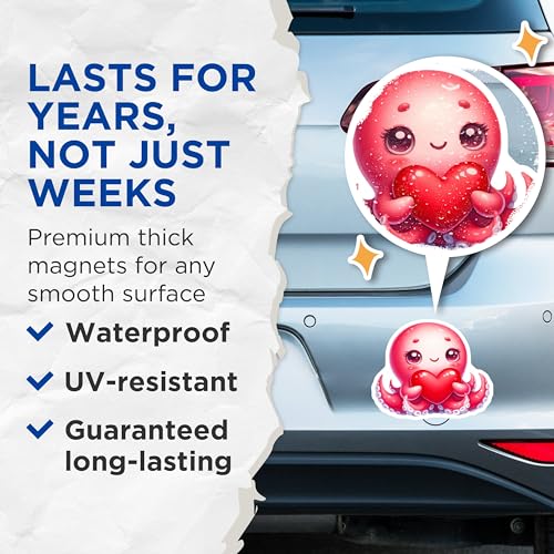(2 Pack) Adorable Octopus Magnets - Cute Ocean Animal Magnets - Heart Holding Octopus ation - 5" On Longest Side - for Cars, Fridges, Toolboxes - Made in USA - MAG3656