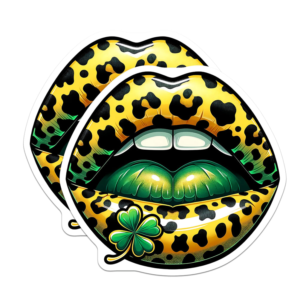 (2 Pack) Leopard Print Lips Magnets - St Patricks Day Decor - Trendy Shamrock Magnets - 5" On Longest Side - Premium Magnet - for Cars, Refrigerators, Toolboxes, Lockers - Made in USA - MAG16677