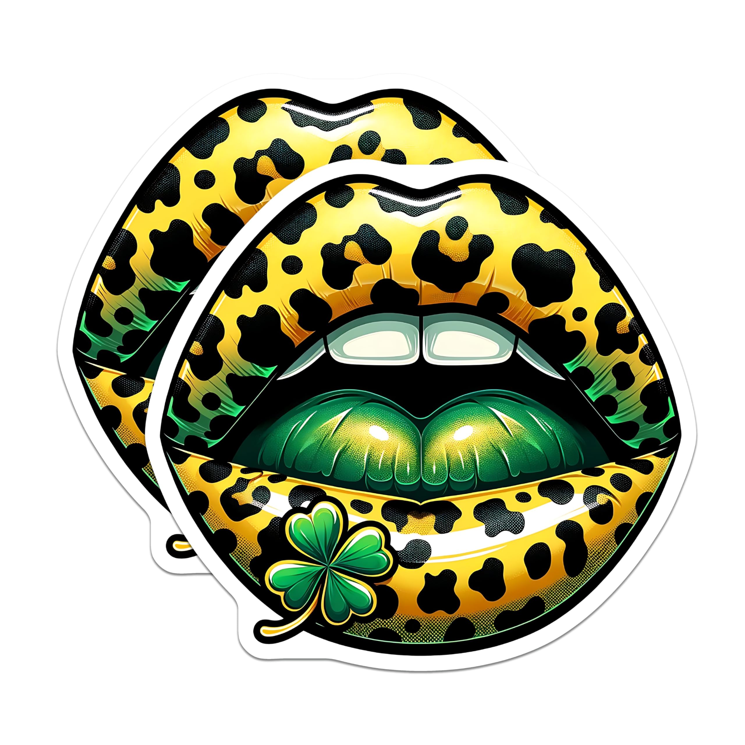 (2 Pack) Leopard Print Lips Magnets - St Patricks Day Decor - Trendy Shamrock Magnets - 5" On Longest Side - Premium Magnet - for Cars, Refrigerators, Toolboxes, Lockers - Made in USA - MAG16677
