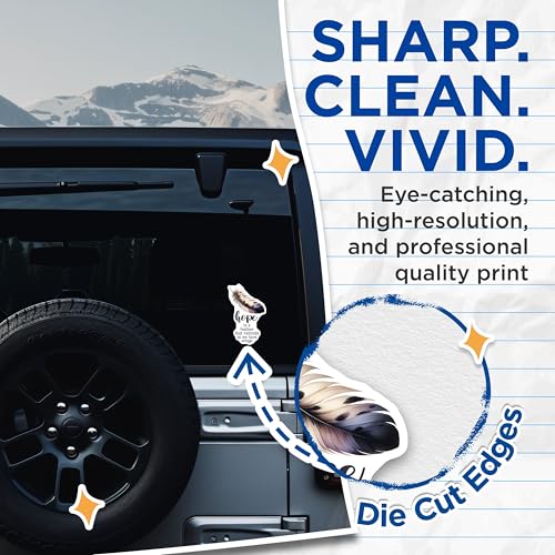 (2 Pack) Inspirational Quote Stickers - Feather Design - Motivational Decal - 5" On Longest Side - Sticks to Smooth Flat Surfaces - Made in USA - BMCS7551