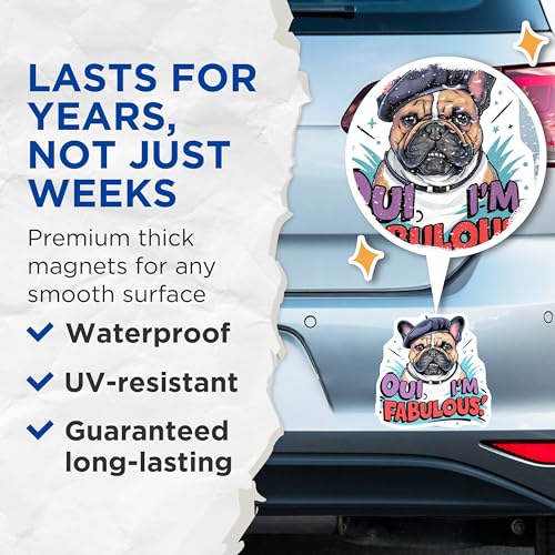 (2 Pack) French Bulldog Magnets Magnets - Oui I'm Fabulous - Dog Lover Decor - 5" On Longest Side - Made in USA - Sticks to Refrigerators & Metal Surfaces - MAG8532