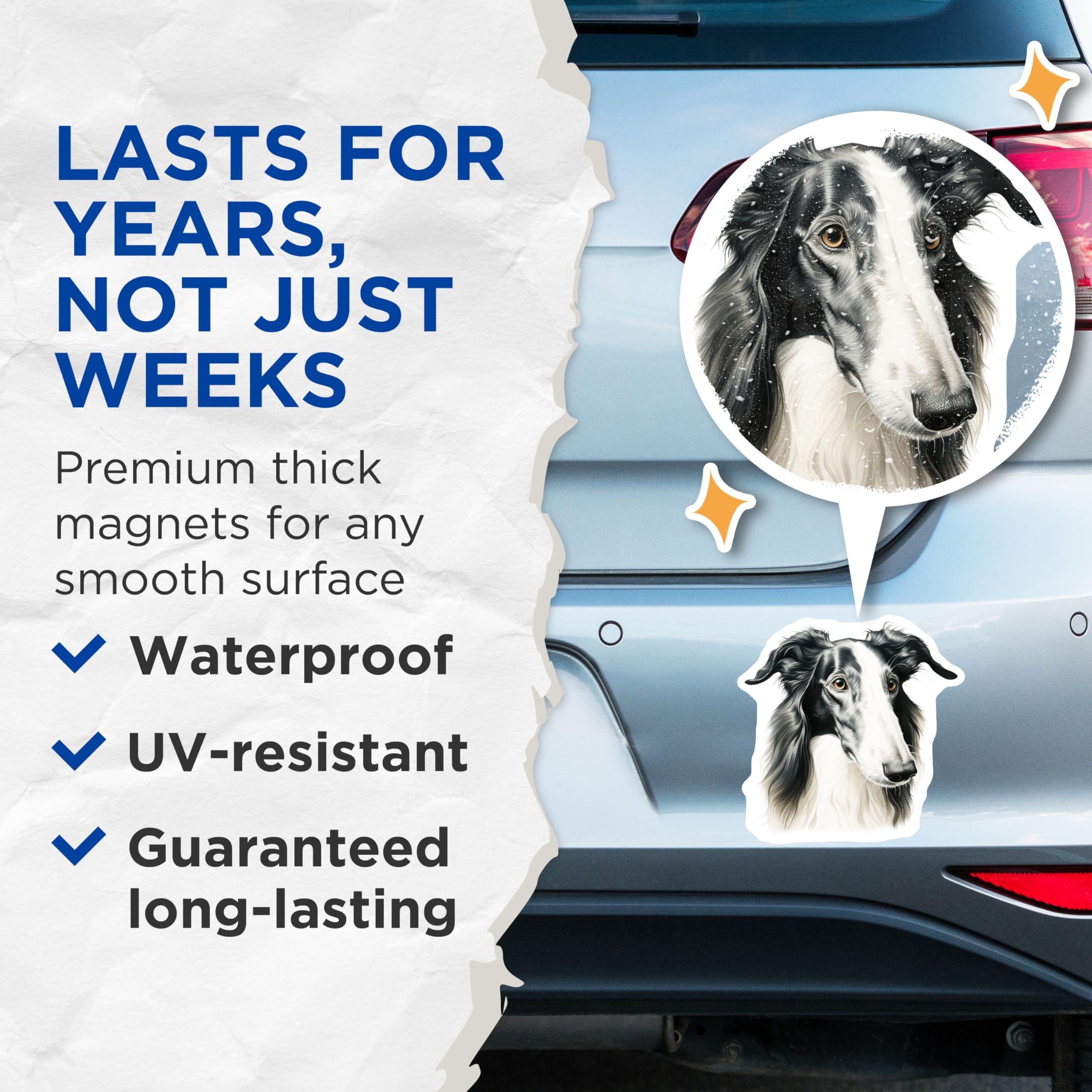 (2 Pack) Borzoi Dog Magnets - Elegant Sighthound Art - Pet Lover Refrigerator Decor - 5 Inches On Longest Side - Thick Durable Magnet - Made in USA - MAG30322