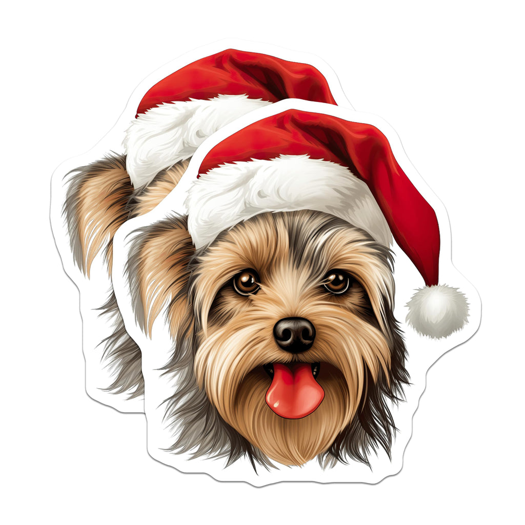 (2 Pack) Christmas Yorkie Dog Magnets - Santa Hat Yorkshire Terrier Decoration - Merry Canine Fridge Accent - 5 Inches On Longest Side - Thick Durable Magnet - Made in USA - MAG24960