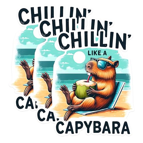 (3 Pack) Chillin Capybara Decals - Relaxing Rodent Art - Funny Animal Decals - 3 Inches On Longest Side - Easy Peel & Apply - Made in USA - 3MCS1499