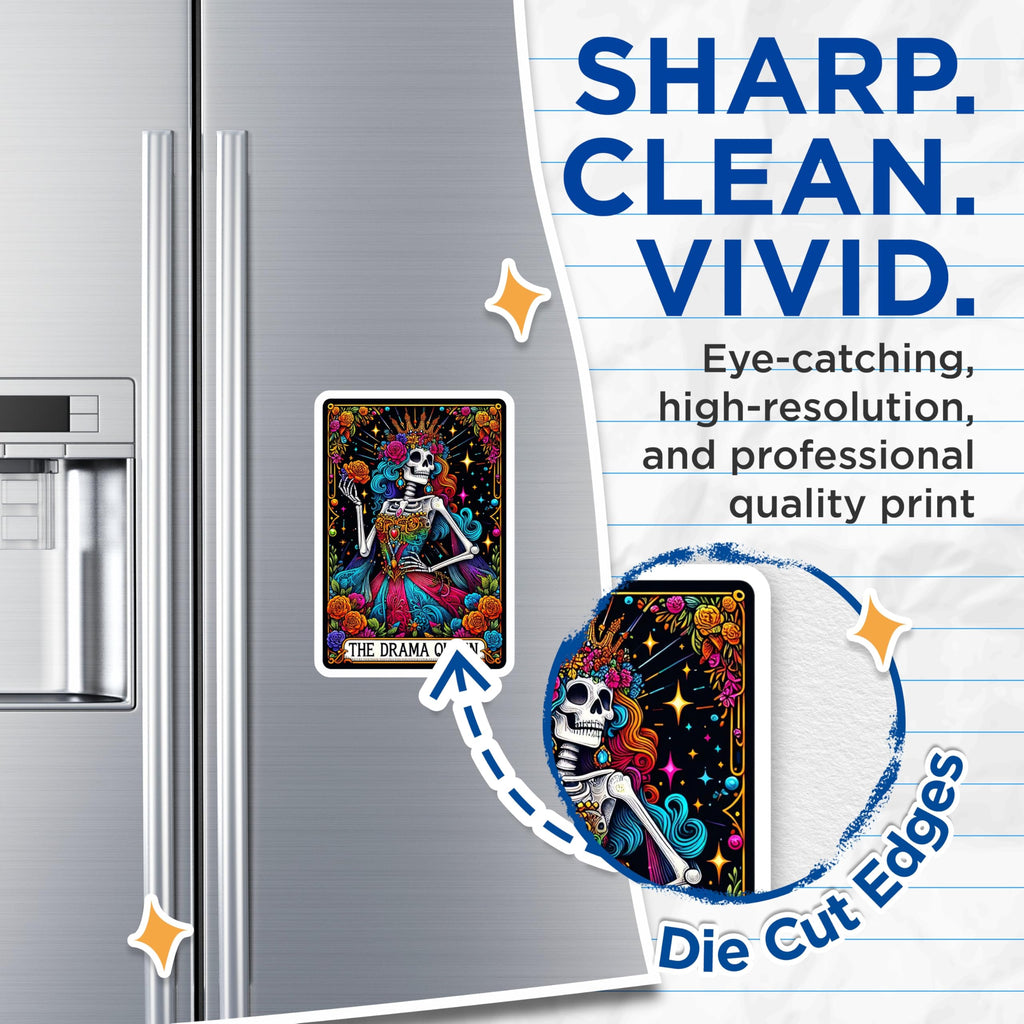 (2 Pack) Drama Queen Calavera Magnets - Dia De Los Muertos Decor - Vibrant Skull Art - 5 Inches On Longest Side - Thick Durable Magnet - Made in USA - MAG25080