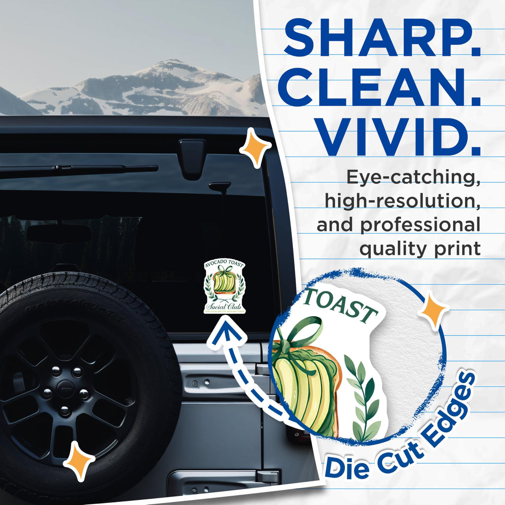 (2 Pack) Avocado Toast Stickers - 5" On Longest Side - Sticks to Smooth Flat Surfaces - Made in USA - BMCS8380 - BMCS8380