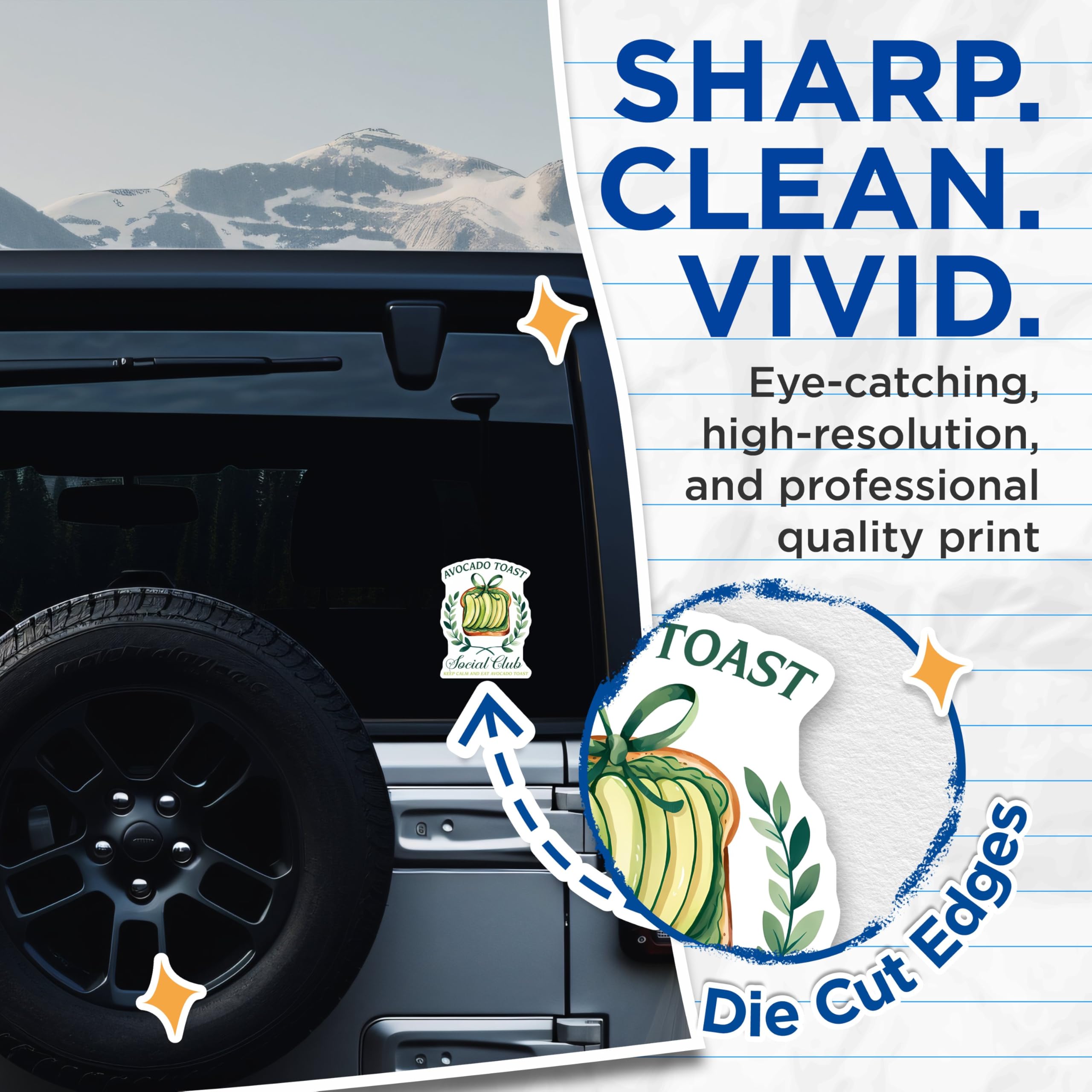 (2 Pack) Avocado Toast Stickers - 5" On Longest Side - Sticks to Smooth Flat Surfaces - Made in USA - BMCS8380 - BMCS8380