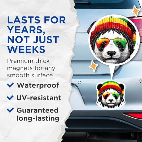 (2 Pack) Rasta Panda Magnets - Cool Fridge - Fun Animal Magnets - Bright Kitchen Magnets - 5" On Longest Side - for Cars, Fridges, Toolboxes - Made in USA - MAG4388