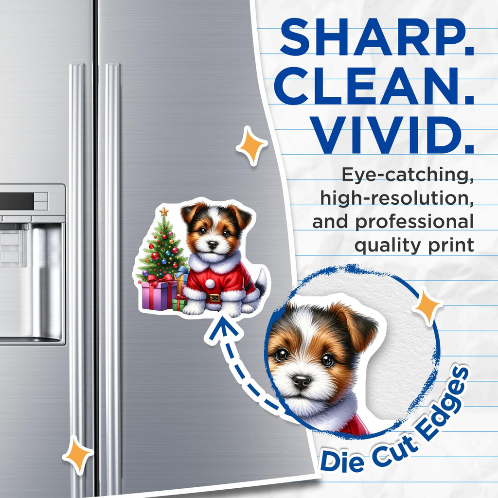 (2 Pack) Christmas Puppy Magnets - Santa Dog Holiday Decor - Cute Animal Fridge Accessories - Stocking Stuffer for Pet Lovers - 5 Inches On Longest Side - Thick Durable Magnet - Made in USA - MAG30970