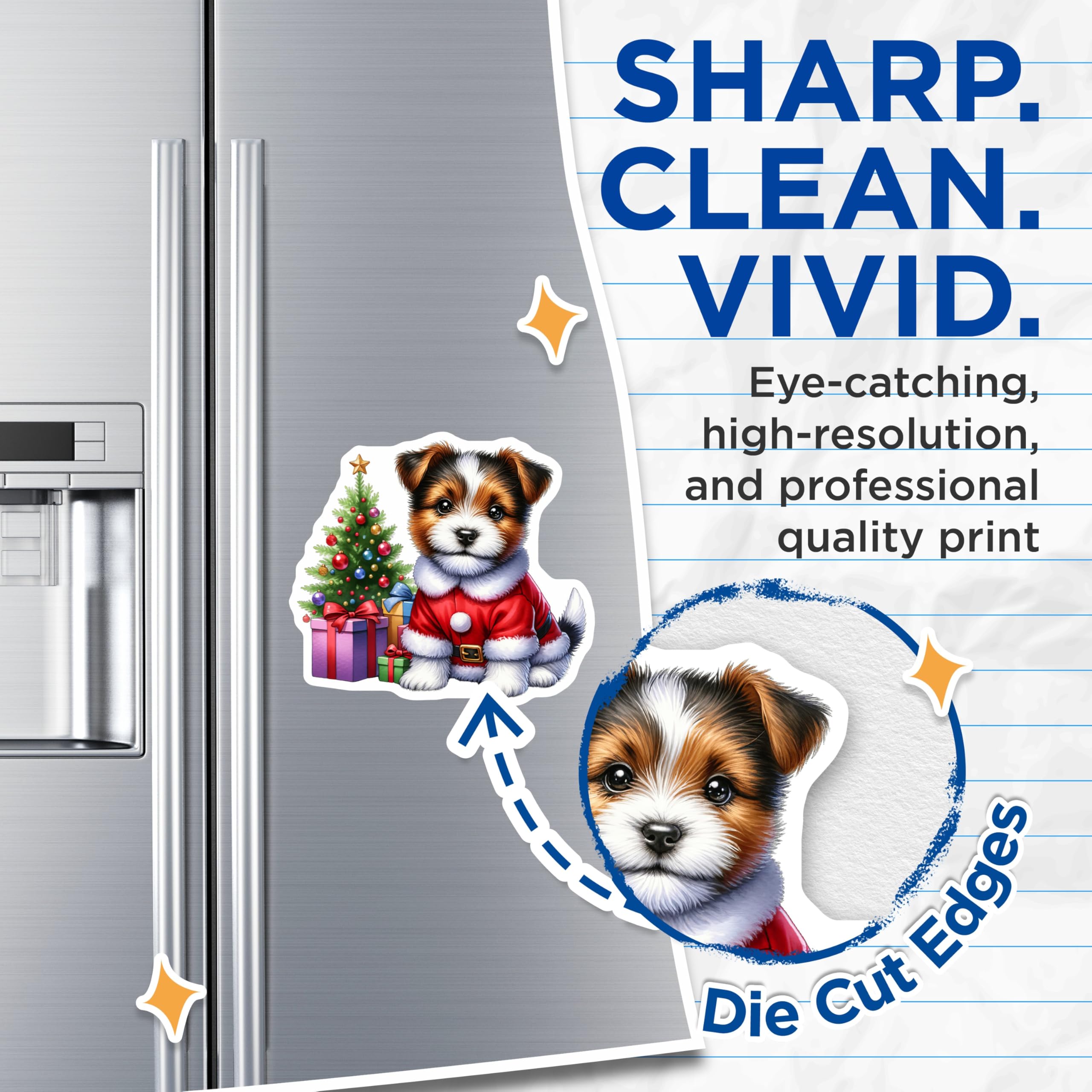 (2 Pack) Christmas Puppy Magnets - Santa Dog Holiday Decor - Cute Animal Fridge Accessories - Stocking Stuffer for Pet Lovers - 5 Inches On Longest Side - Thick Durable Magnet - Made in USA - MAG30970