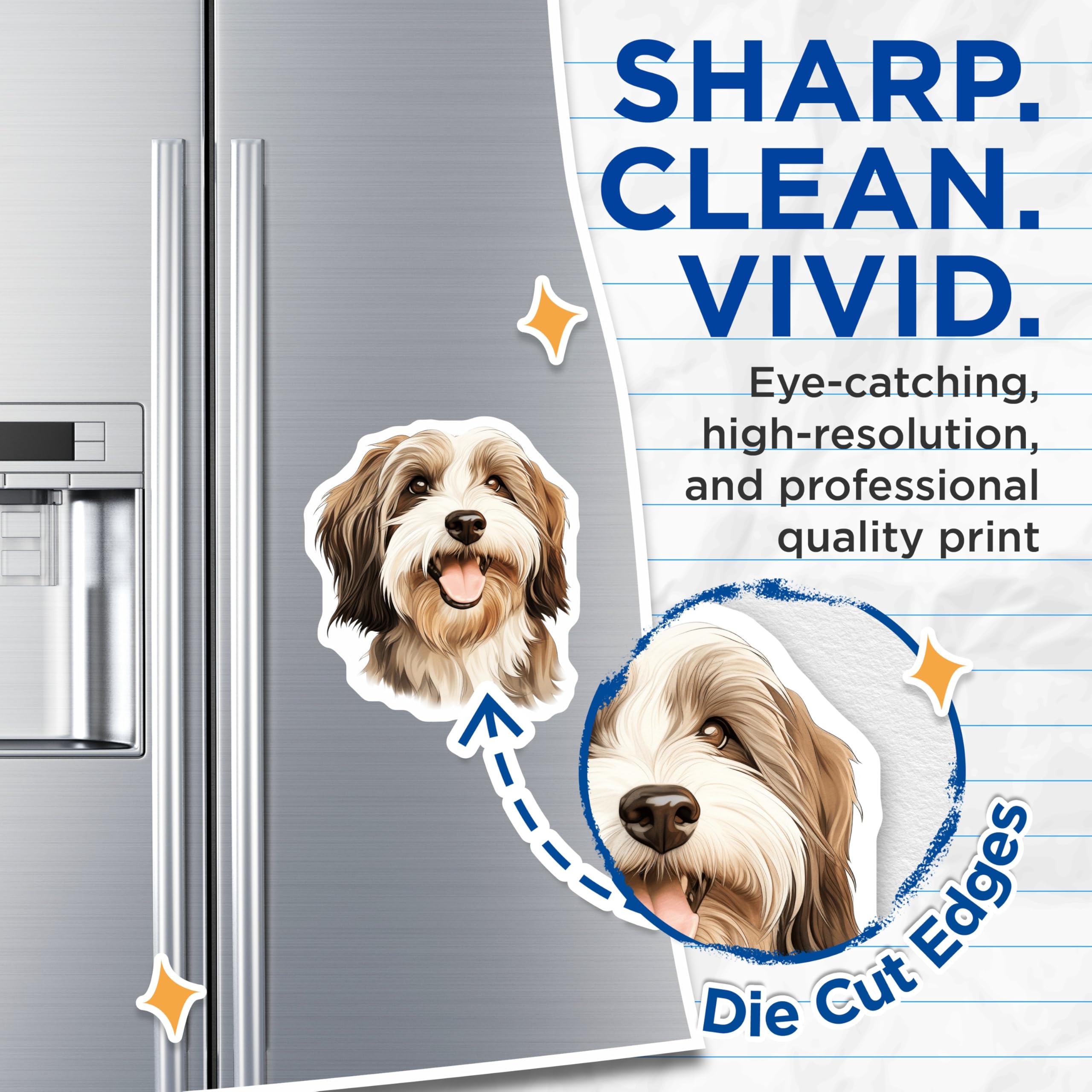 (2 Pack) Happy Fluffy Dog Magnets - Cute Pet Decor - Animal Lover Accents - 5 Inches On Longest Side - Thick Durable Magnet - Made in USA - MAG25092