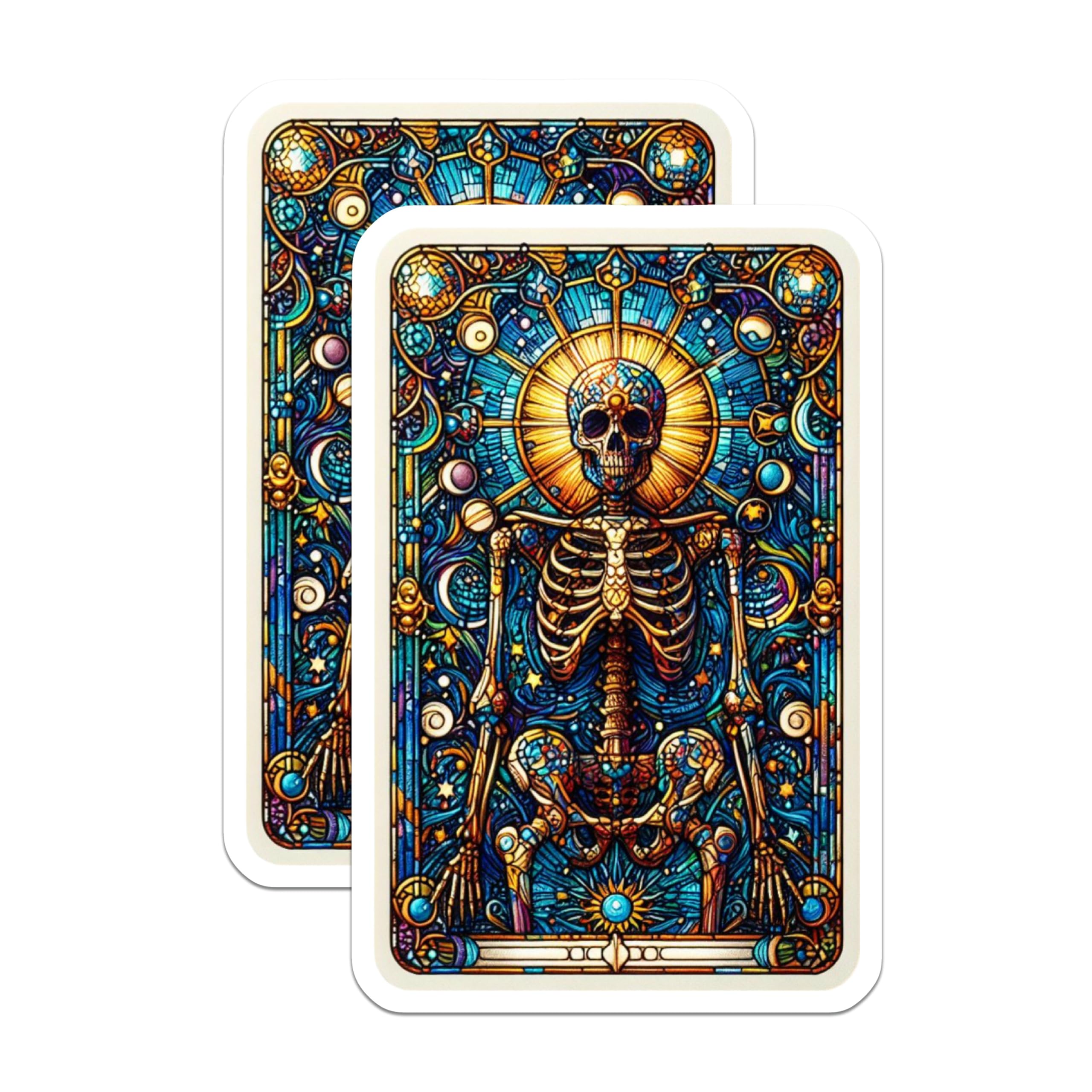 (2 Pack) Vibrant Stained Glass Skeleton Magnets - Intricate Cosmic Skull Art Decor - Celestial Mystic Refrigerator Magnets - 5 Inches On Longest Side - Thick Durable Magnet - Made in USA - MAG22473