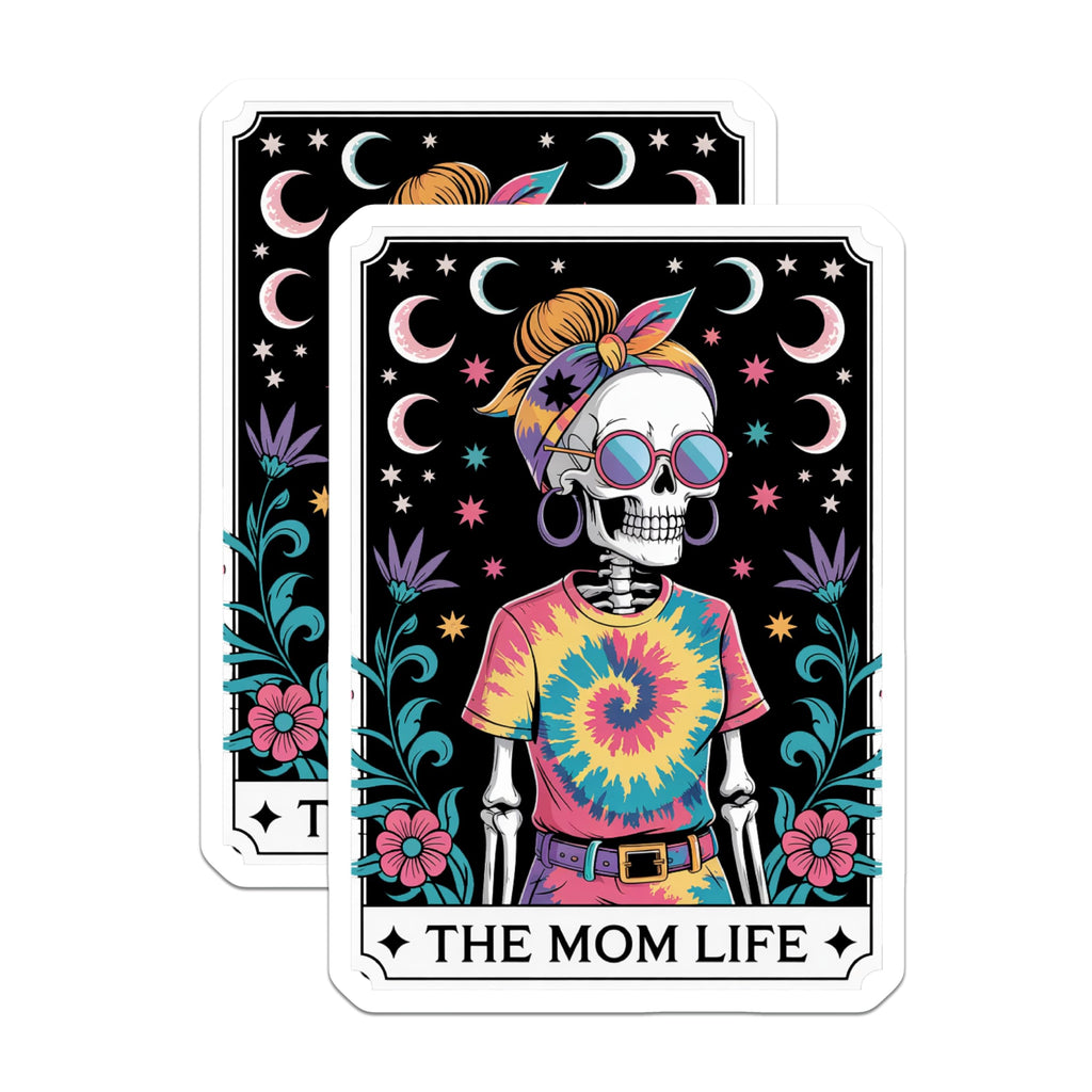 (2 Pack) Mom Life Skeleton Magnets - Tie Dye Hippie Mama - Celestial Boho Fridge Decor - 5 Inches On Longest Side - Thick Durable Magnet - Made in USA - MAG22200