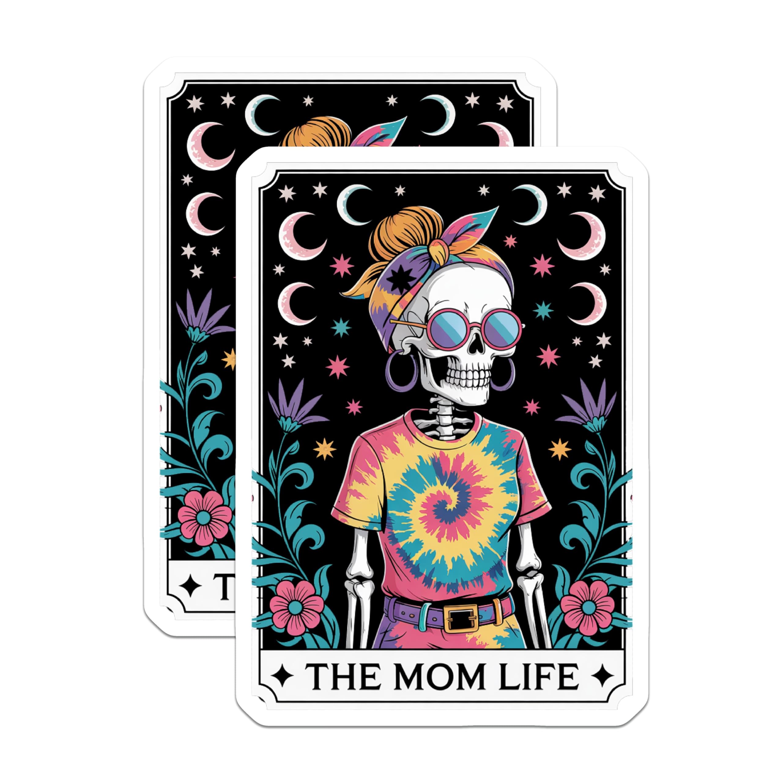(2 Pack) Mom Life Skeleton Magnets - Tie Dye Hippie Mama - Celestial Boho Fridge Decor - 5 Inches On Longest Side - Thick Durable Magnet - Made in USA - MAG22200