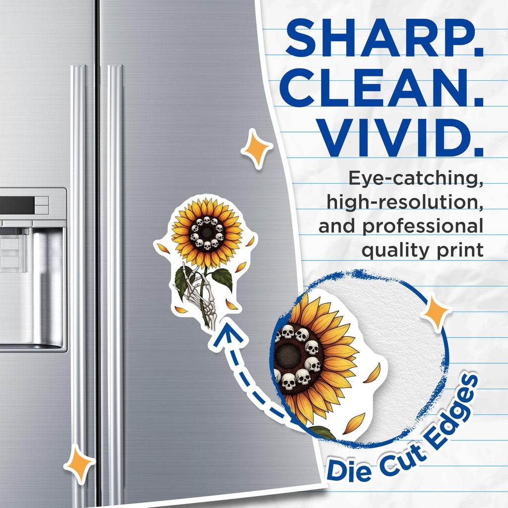 (2 Pack) Sunflower Skull Magnets - Gothic Home Decor - Skeleton Hand Flower - 5" On Longest Side - Premium Magnet - for Cars, Refrigerators, Toolboxes, Lockers - Made in USA - MAG17808