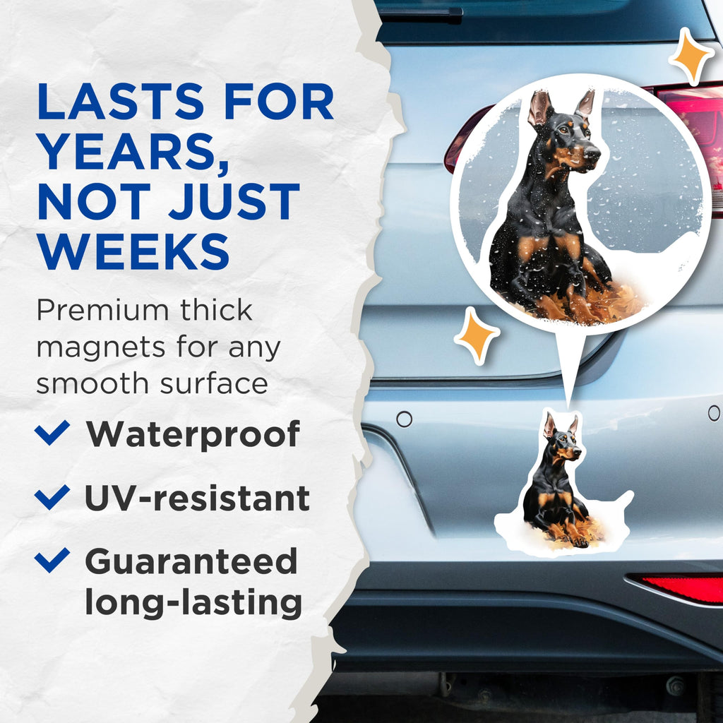 (2 Pack) Doberman Pinscher Magnets - Black Tan Dog Decor - Fall Pet Owner Items - 5 Inches On Longest Side - Thick Durable Magnet - Made in USA - MAG26007