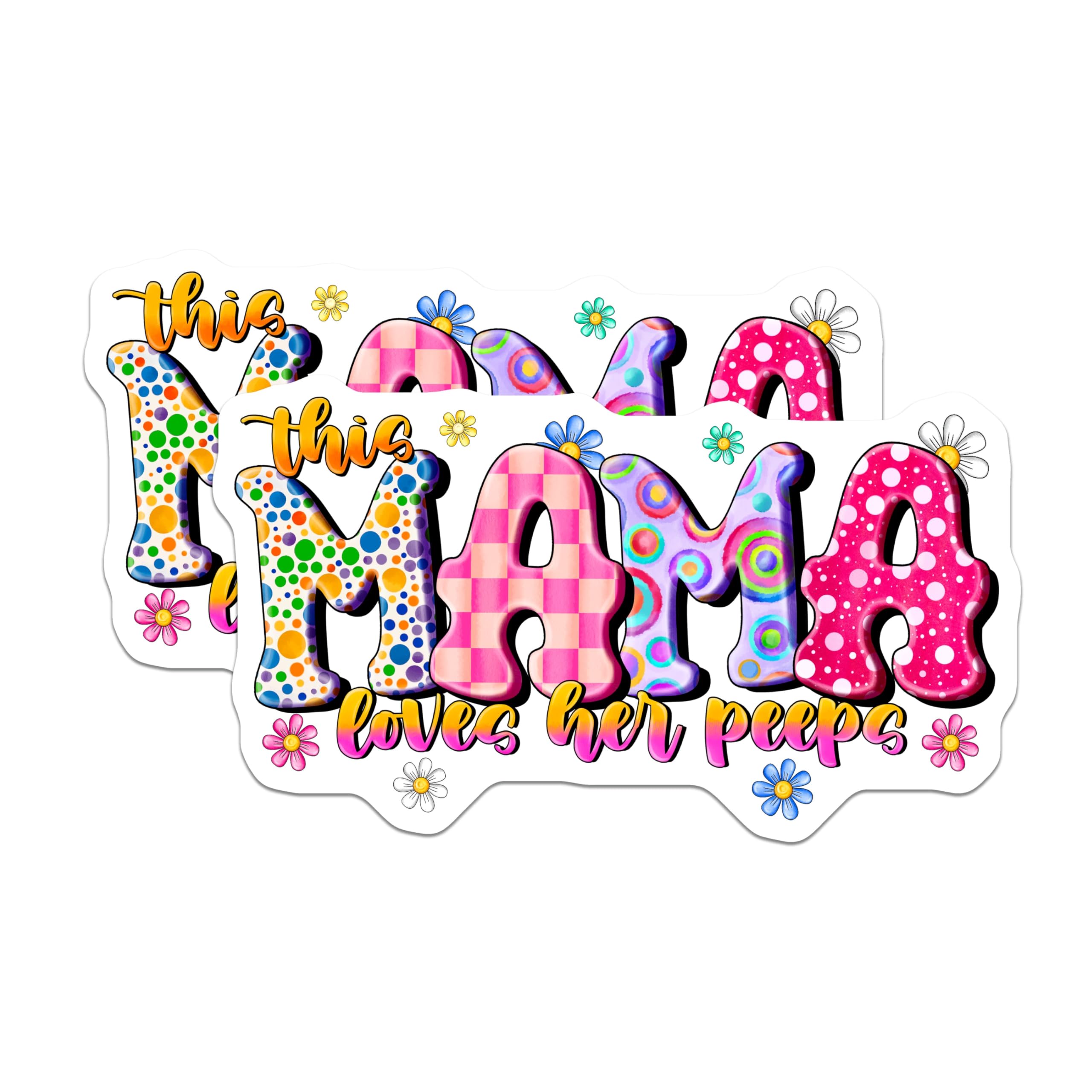 (2 Pack) Groovy Mama Magnets - This Mama Loves Her Peeps - Retro Mom Aesthetic Decor - 5 Inches On Longest Side - Thick Durable Magnet - Made in USA - MAG26428