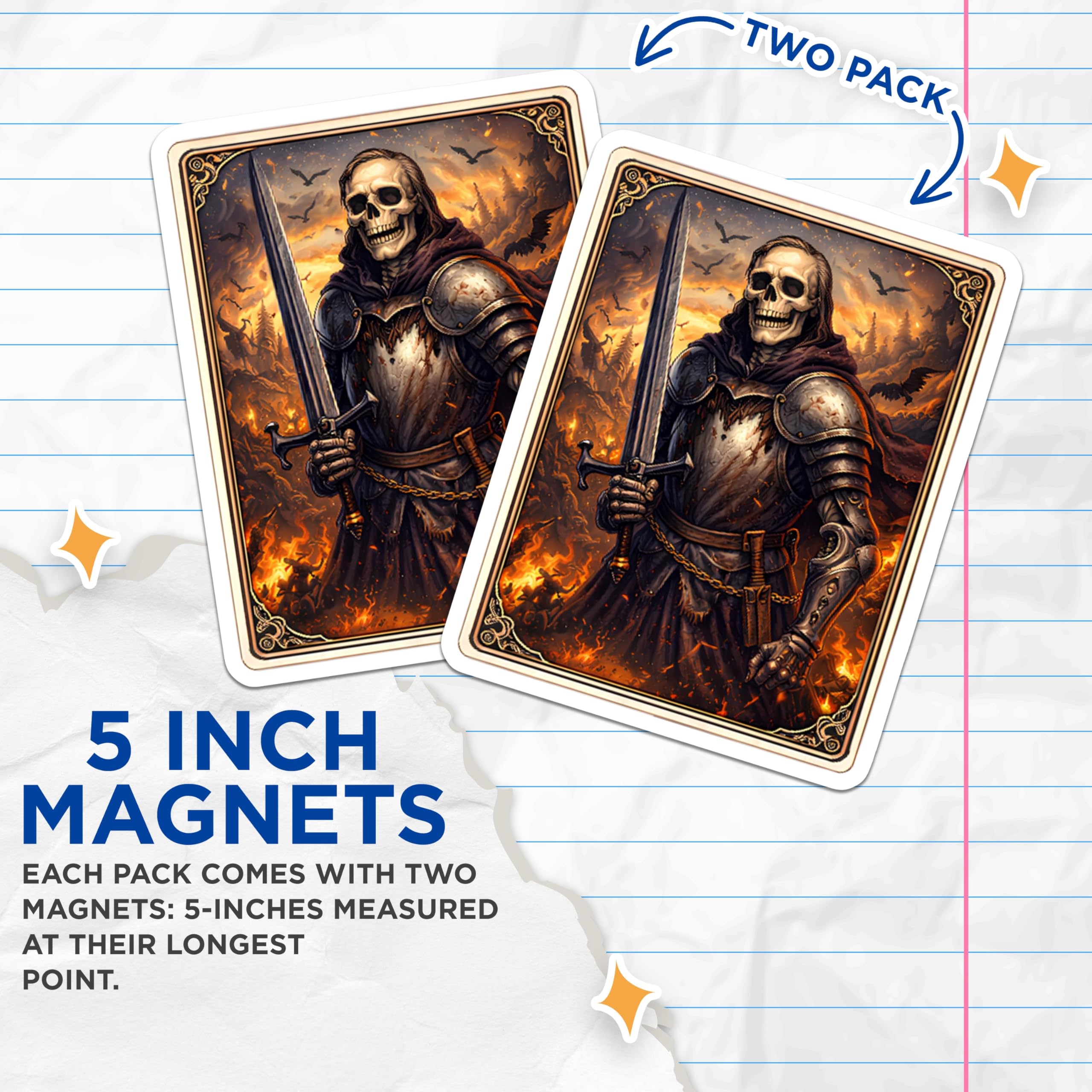 (2 Pack) Skeleton Knight Magnets - Fantasy Warrior Art - Medieval Refrigerator Magnets - 5" On Longest Side - Premium Magnet - for Cars, Refrigerators, Toolboxes, Lockers - Made in USA - MAG15477