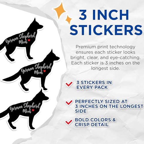 (3 Pack) German Shepherd Decals - Dog Mom Decal - Laptop Decals - 3 Inches On Longest Side - Easy Peel & Apply - Made in USA - 3MCS1344