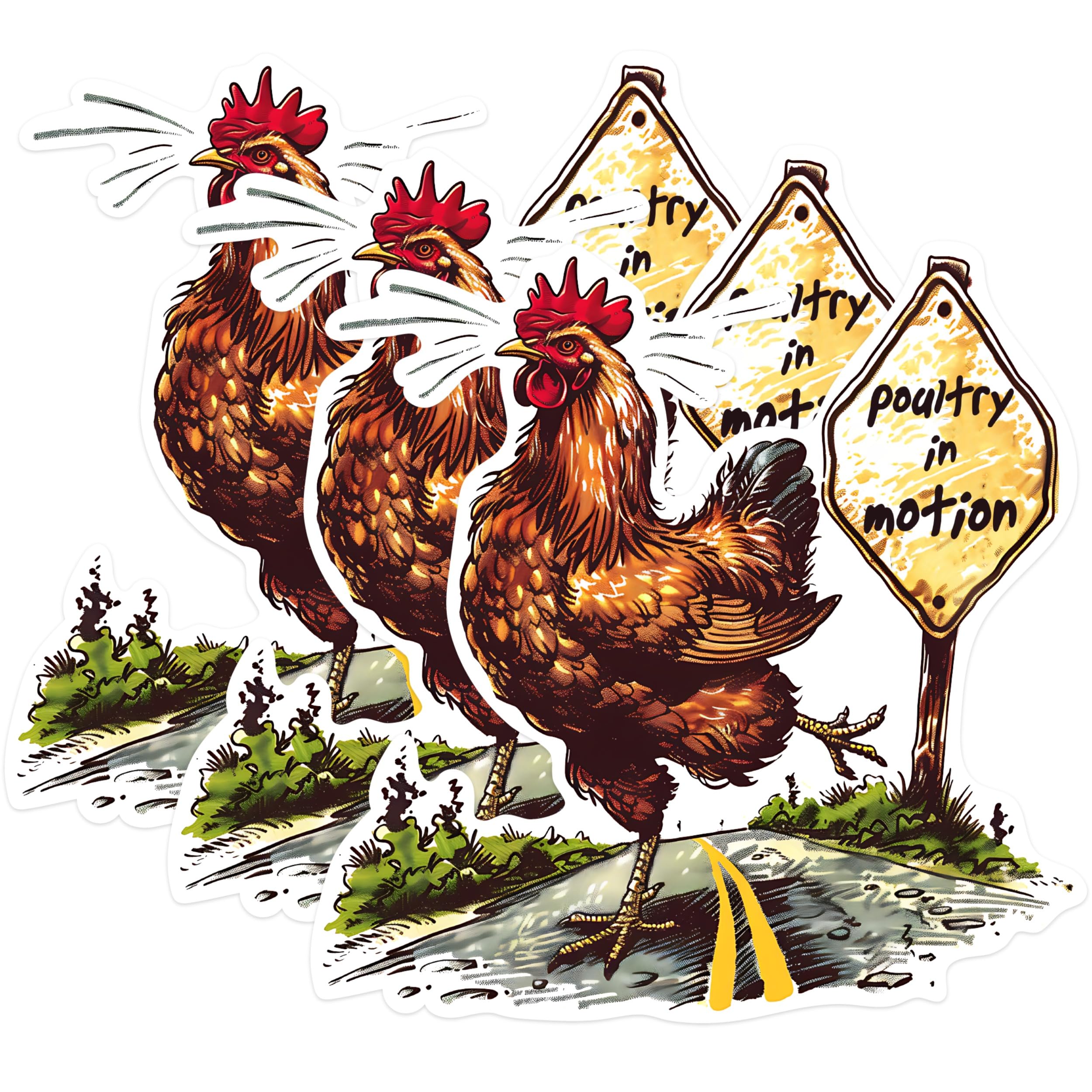 (3 Pack) Chicken Decals - Poultry in Motion - Funny Chicken Sticker - 3 Inches On Longest Side - Easy Peel & Apply - Made in USA - 3MCS1463