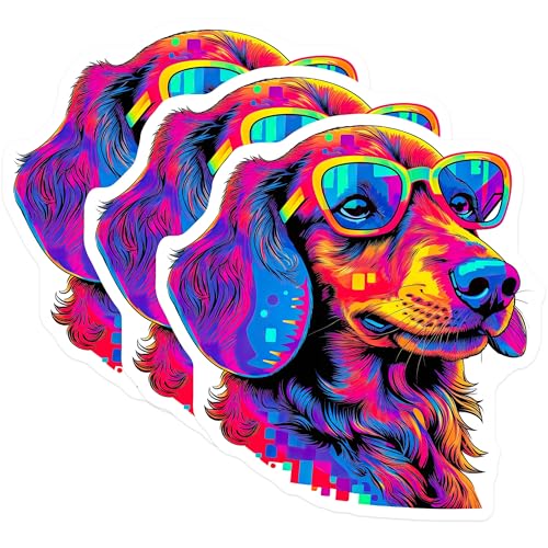 (3 Pack) Dog Decals - Colorful Dog Art - Laptop Decal - 3 Inches On Longest Side - Easy Peel & Apply - Made in USA - 3MCS6007