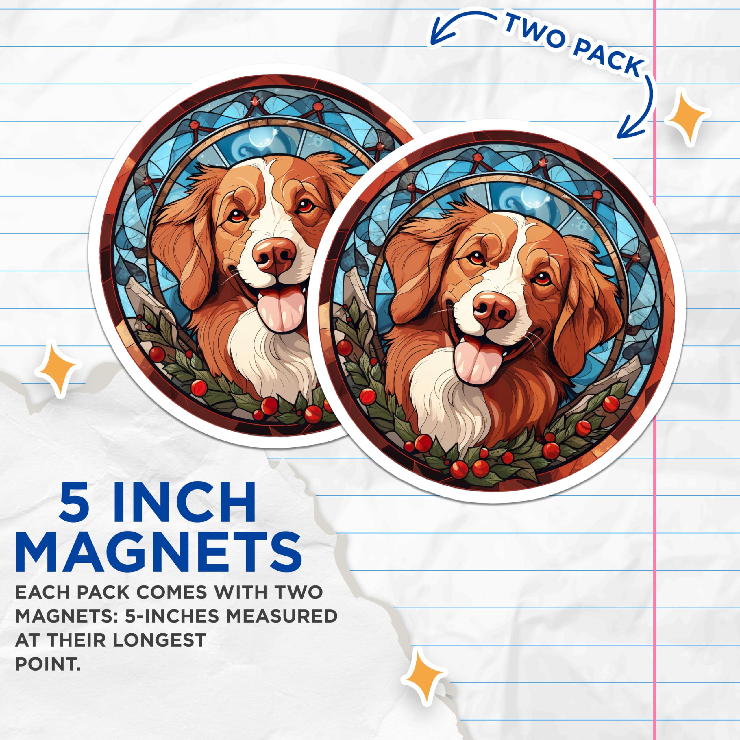 (2 Pack) Stained Glass Dog Magnets - Toller Dog Art - Festive Winter Pet Decor - 5 Inches On Longest Side - Thick Durable Magnet - Made in USA - MAG28907