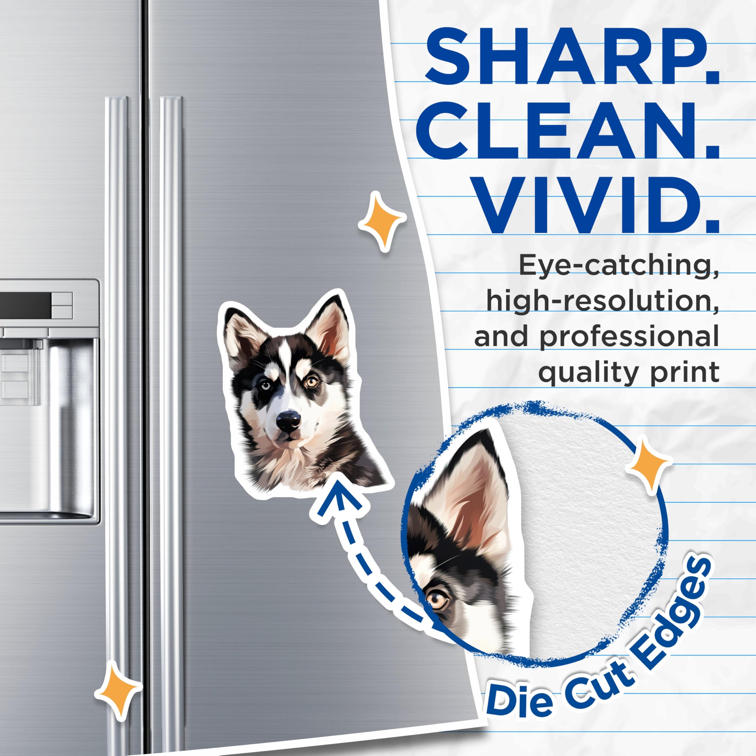 (2 Pack) Husky Dog Magnets - Siberian Dog Lover Decor - Pet Fridge Art - Heterochromia Eyes - 5 Inches On Longest Side - Thick Durable Magnet - Made in USA - MAG27261