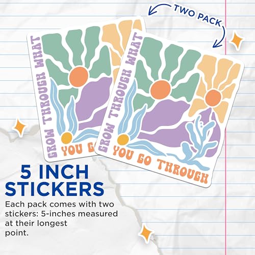 (2 Pack) Grow Through What You Go Through Stickers - Inspirational Quote Stickers - Motivational Vinyl Stickers - 5" On Longest Side - Sticks to Smooth Flat Surfaces - Made in USA - BMCS3838