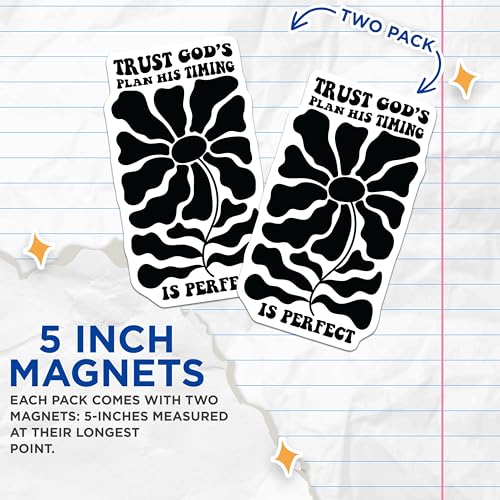 (2 Pack) Trust Gods Plan His Timing is Perfect Magnets - Motivational Quote - Inspirational Flower - 5" On Longest Side - for Cars, Refrigerators, Toolboxes, Lockers - Made in USA BMCS3089
